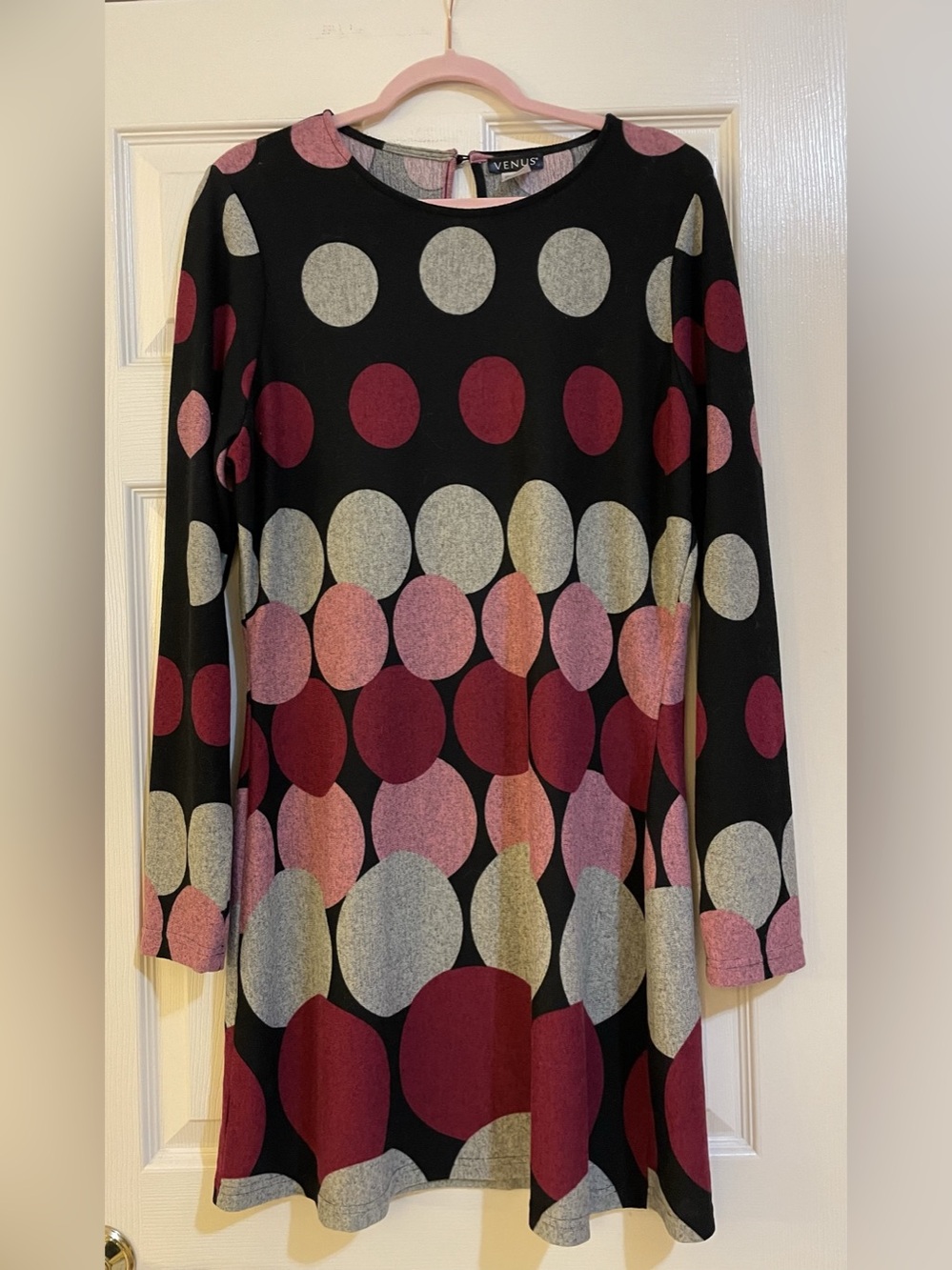 VENUS - Polka Dot Sweater Dress in Black, Burgundy, Pink, Gray. XL. Groovy feels - Picture 2 of 12